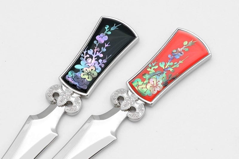Store-Play Inlay with Mother of Pearl Metal Steel Office Knife Hand Cutter Blade Envelope Letter Opener (Blossom Black) - Image 5